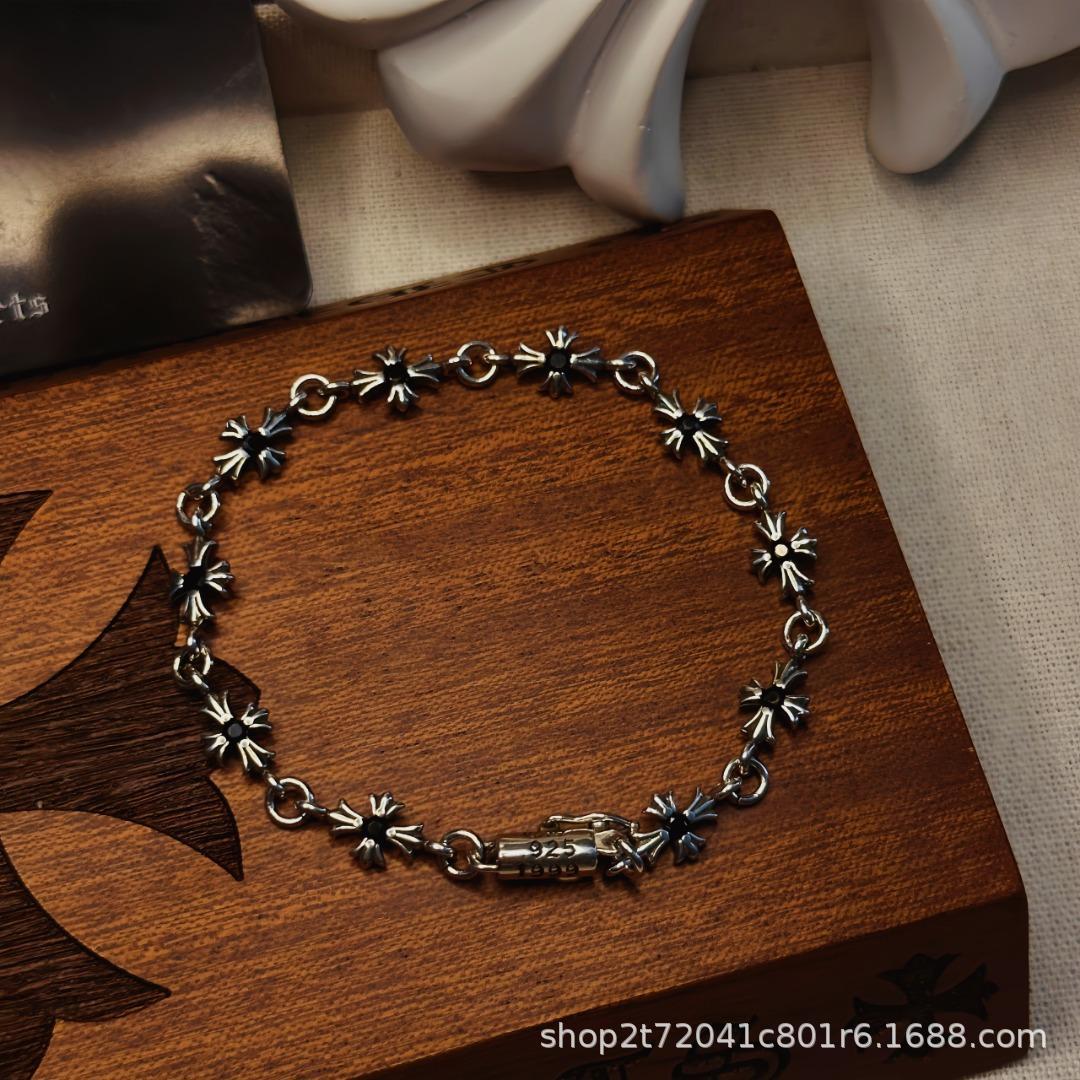 CH Ke Fan Fang Vintage Cross Flower Bracelet Mixed Colors Inlaid Hip-Hop Men and Women Couple Distressed Cross Bracelet
