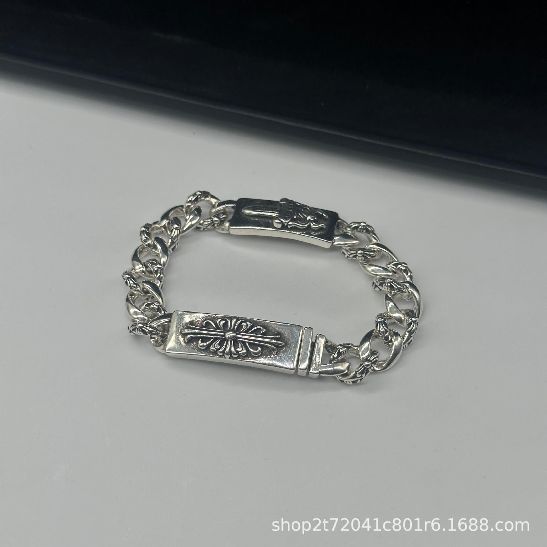 CH Ke Fan Fang Vintage Cross Flower Bracelet Mixed Colors Inlaid Hip-Hop Men and Women Couple Distressed Cross Bracelet