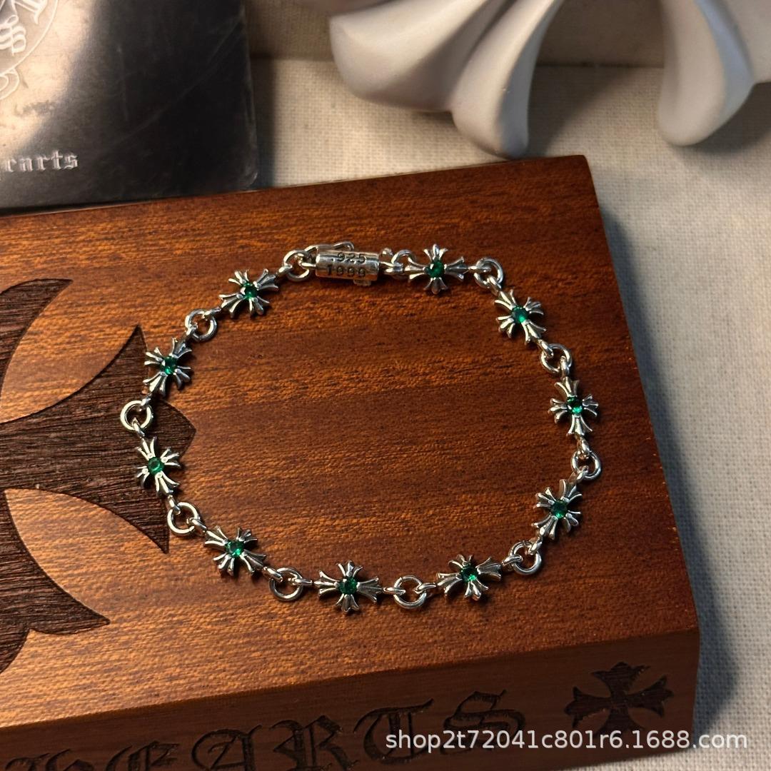 CH Ke Fan Fang Vintage Cross Flower Bracelet Mixed Colors Inlaid Hip-Hop Men and Women Couple Distressed Cross Bracelet
